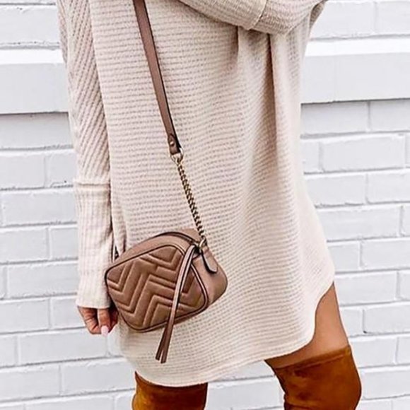 SOLD OUT! LATTE TURTLENECK WAFFLE DRESS - Picture 4 of 7